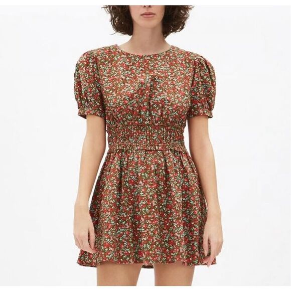 Free People Pennie Floral Short Sleeve Smocked Mini Dress Women's Size Small - Picture 1 of 6